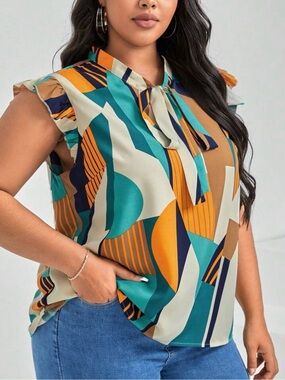SHEIN Teal, Mustard & Navy Geometric Tie-Neck Camisole